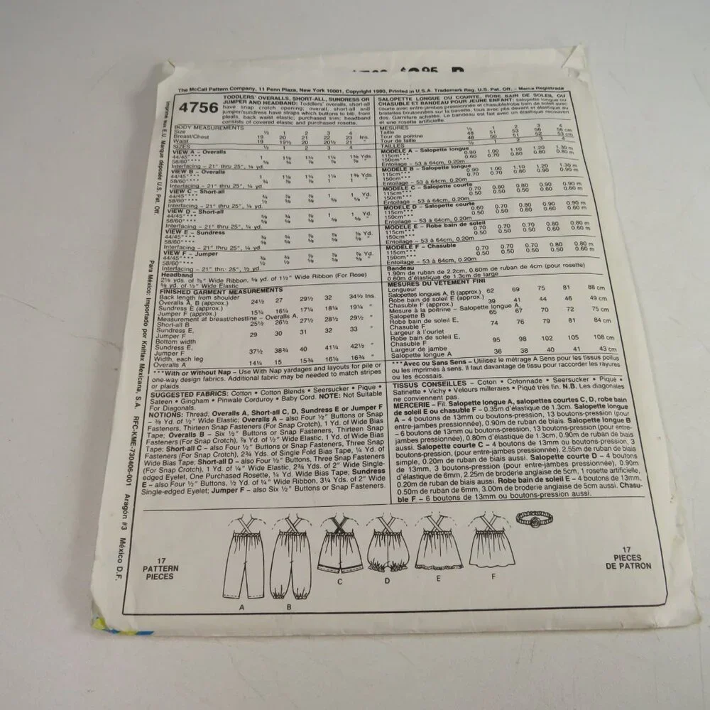 McCalls 4756 EASY Clothing Patterns (complete) Overalls, Sundress, Jumper